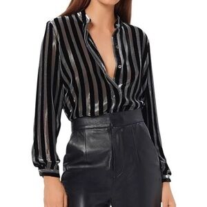 NWT equipment black & metallic velvet striped button down blouse